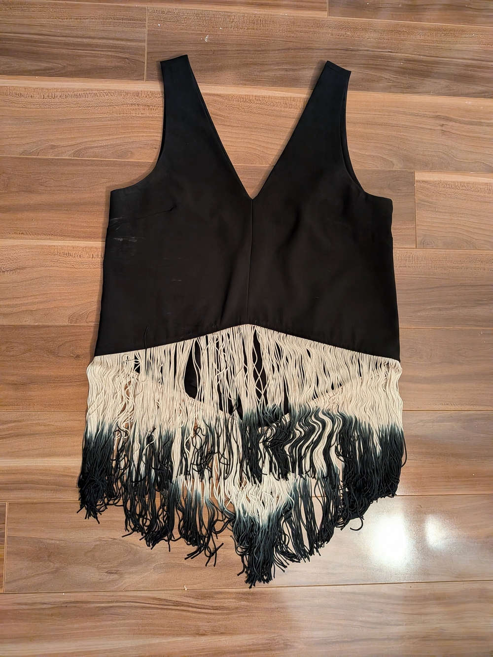 Pink Stitch Black V-Neck Dip-Dyed Ombré Fringe Hem Tank Top - Size 4